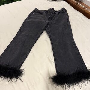 Forever 21 Black Flare Jeans with Feather Trim